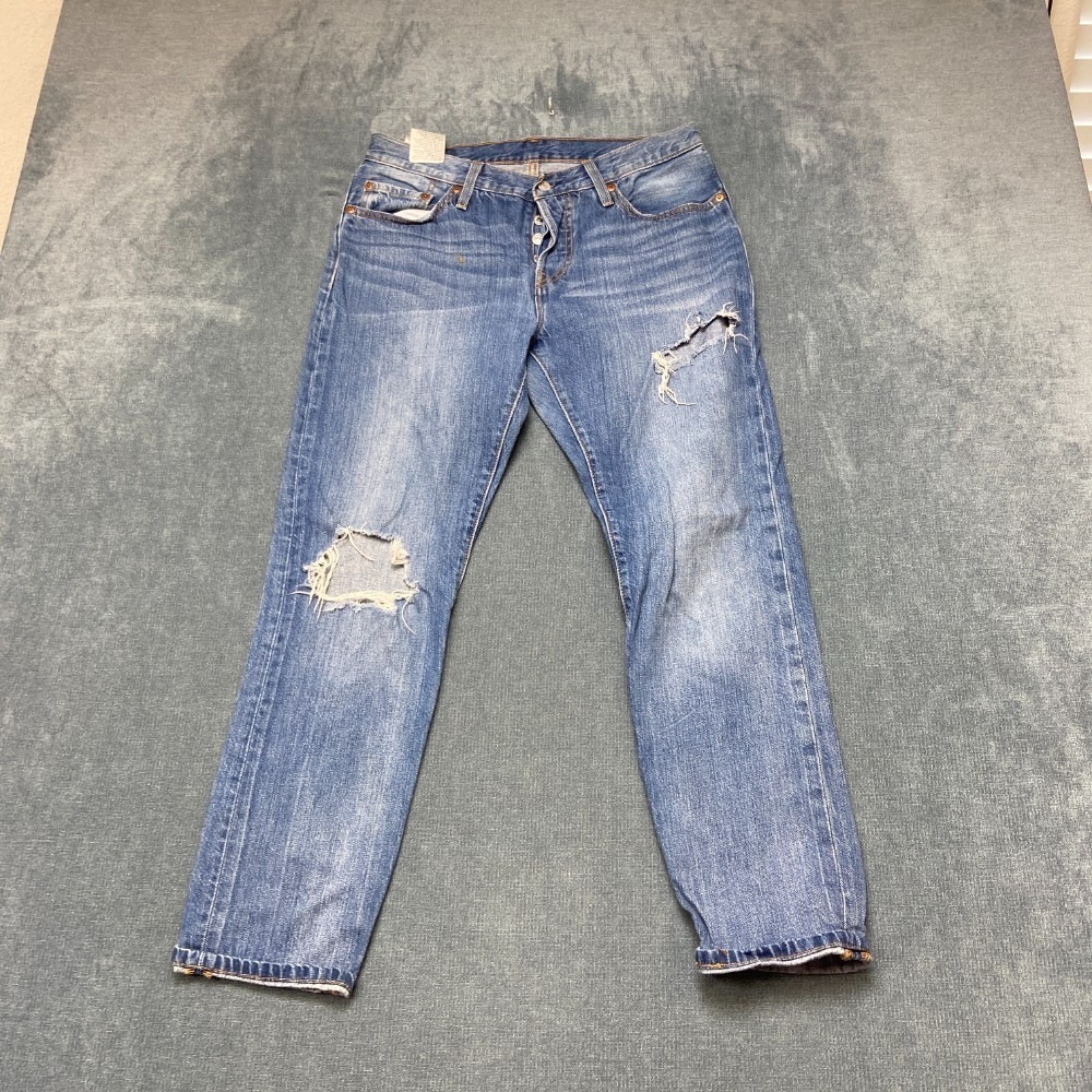 Levi's Straight Jeans Womens 26W Blue Denim Distressed Button Fly Medium Wash